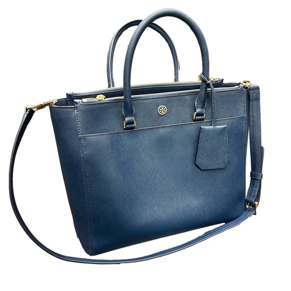 Tory Burch Robinson navy double zip tote bag